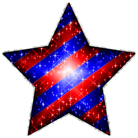 Glittering Red Blue Star With Silver Out Line