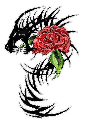 Dragon With Red Rose Glitter