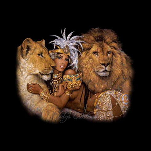 Girl With Lion And Tiger